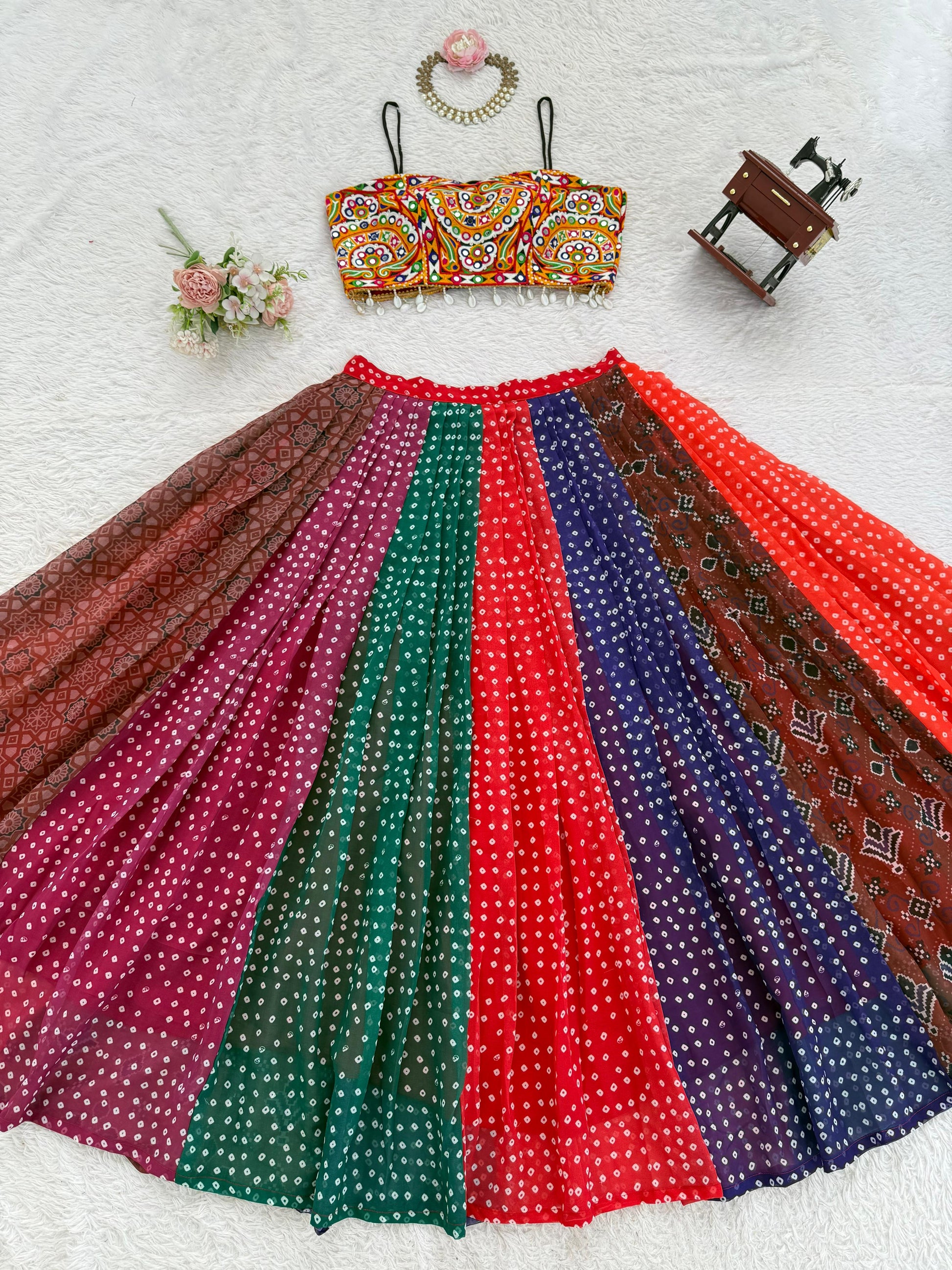 Premium Boutique Navratri Special Multicolored Faux Georgette Lehenga Choli - ETHNICDEAL