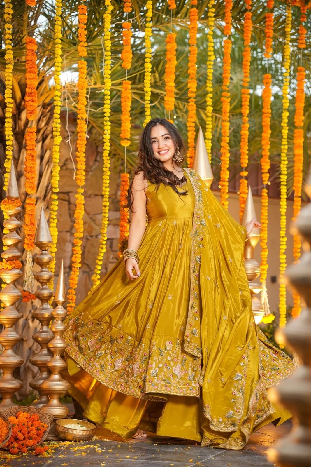 Haldi Special Millow Floral Anarkali Anarkali Suit Set | Haldi & Reception Wear Suit | Anarkali Suit For Women