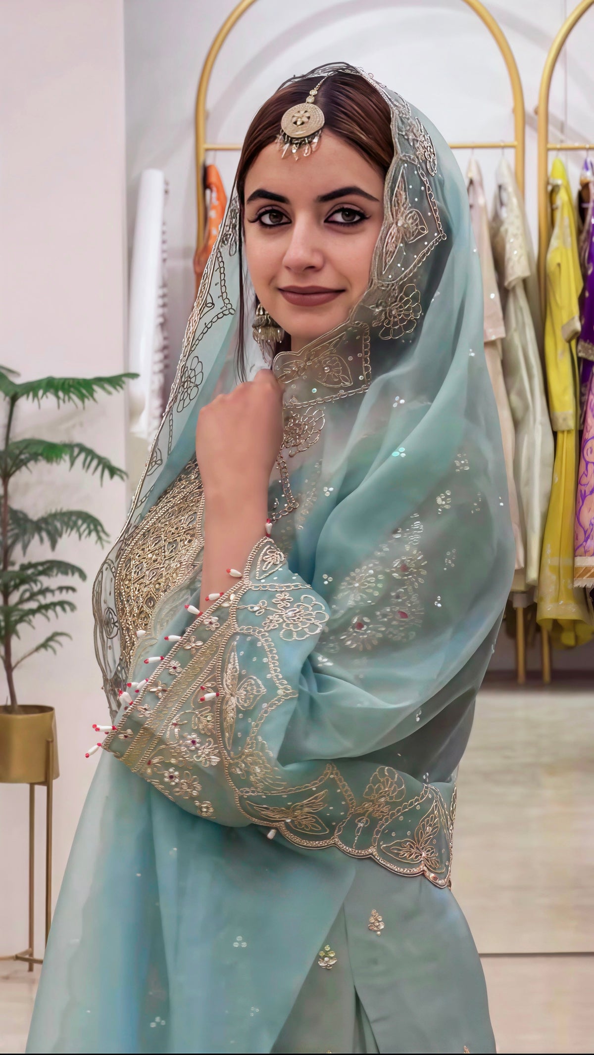 Wedding Wear Sky Blue Color Georgette Embroidery Sequence Work Sharara Suit