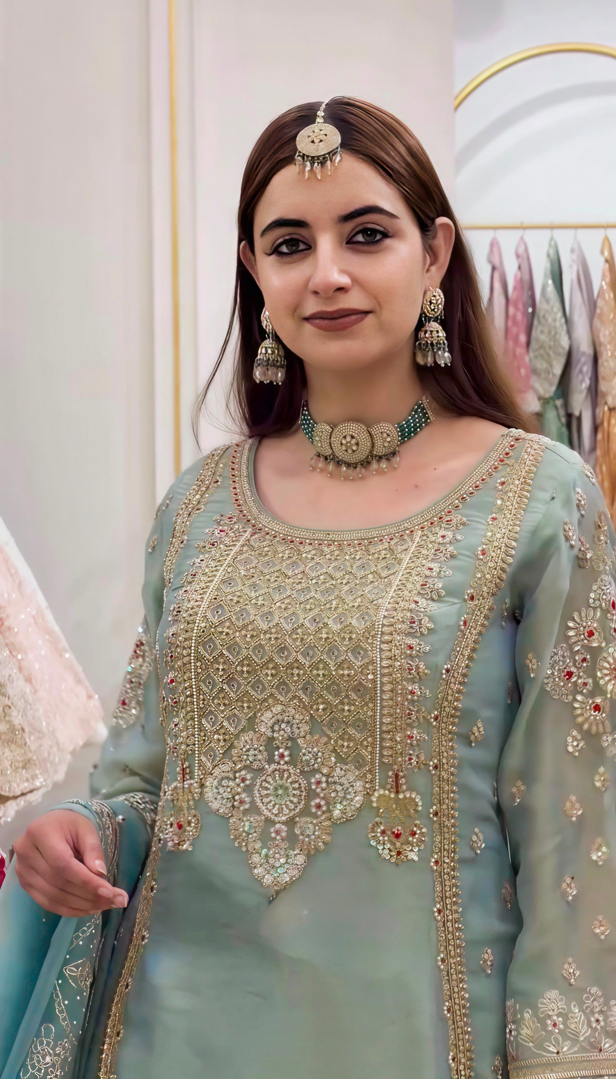 Wedding Wear Sky Blue Color Georgette Embroidery Sequence Work Sharara Suit