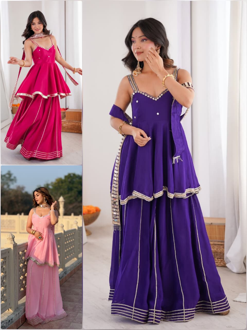 Beautiful Hand Stitched Original Mirror Work Palazzo Suit