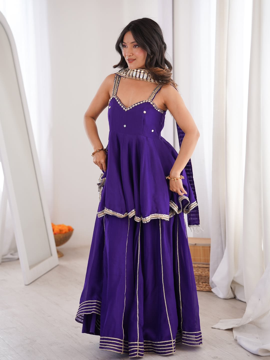 Beautiful Hand Stitched Original Mirror Work Palazzo Suit
