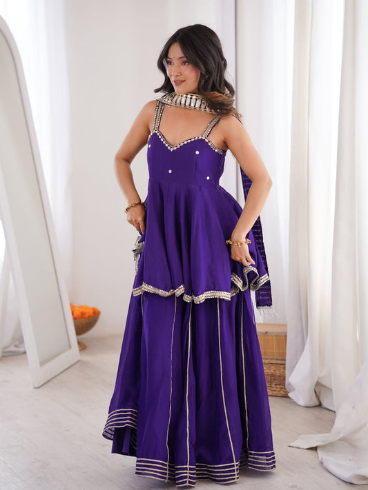 Beautiful Hand Stitched Original Mirror Work Palazzo Suit