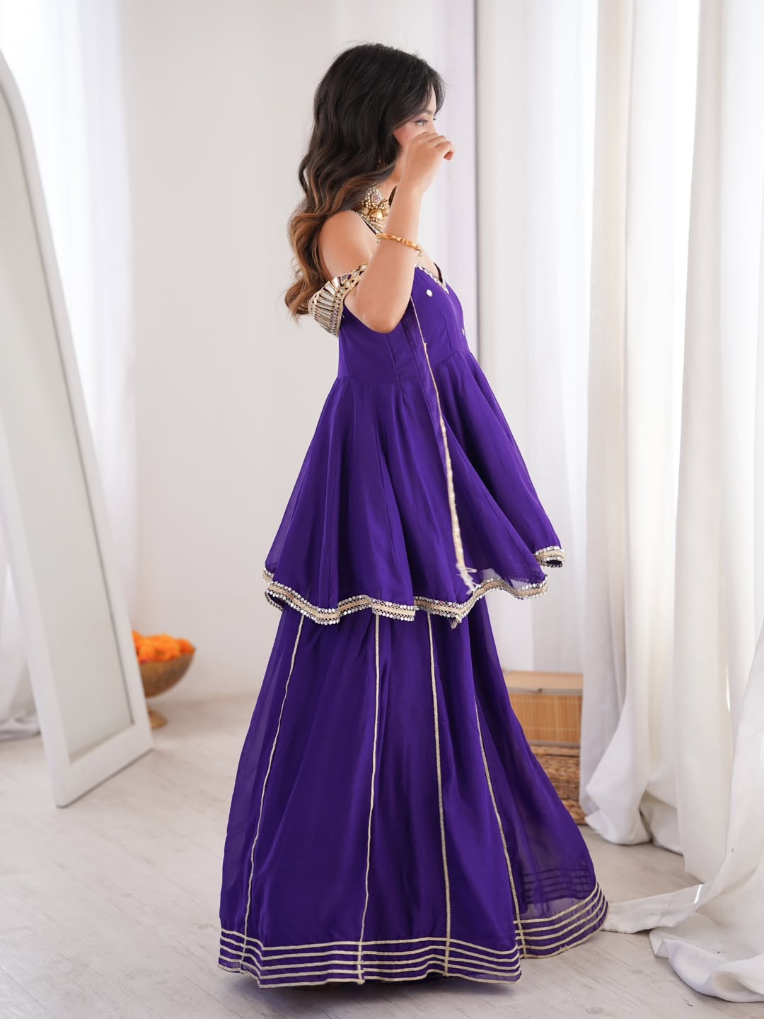 Beautiful Hand Stitched Original Mirror Work Palazzo Suit