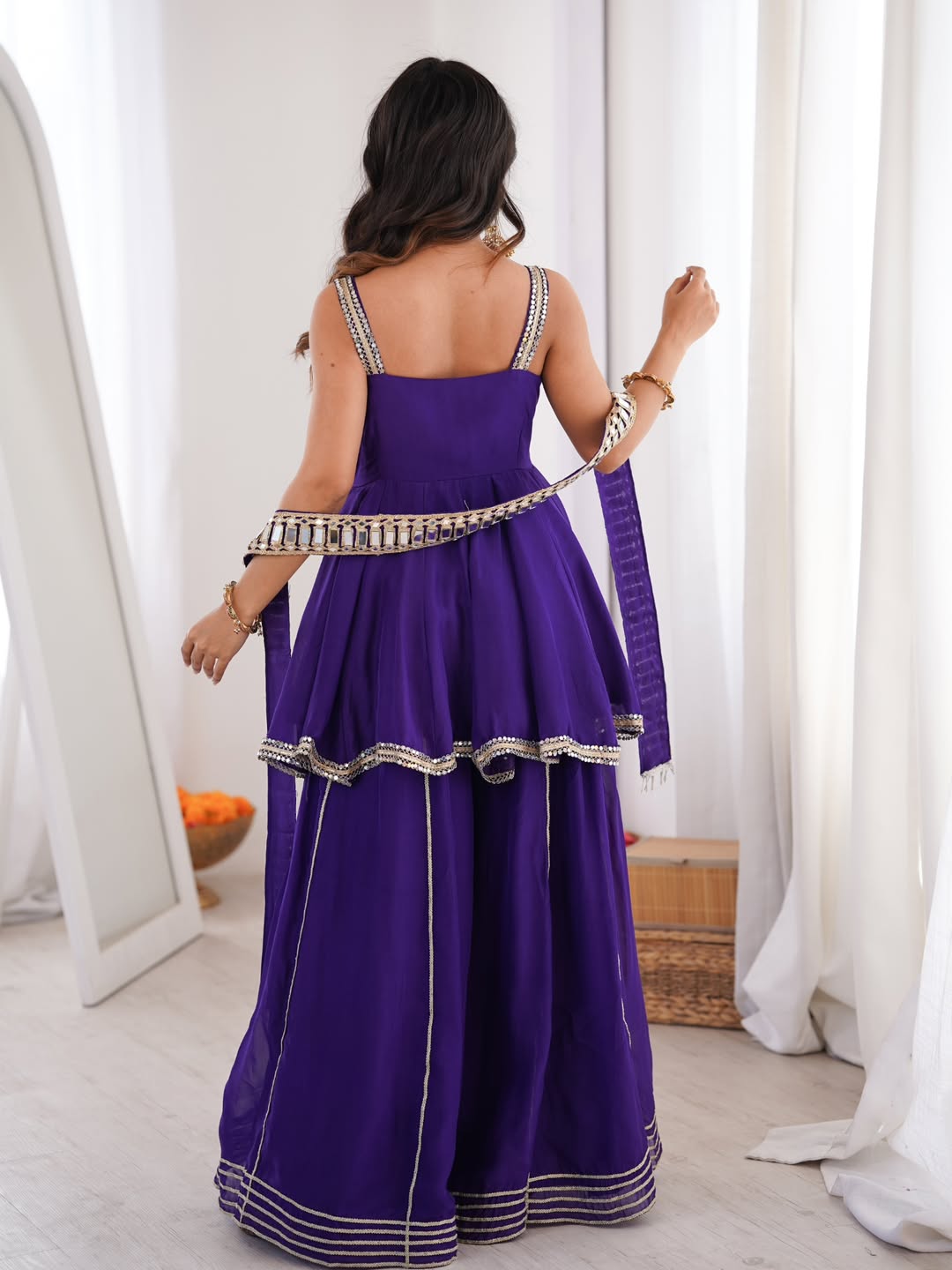Beautiful Hand Stitched Original Mirror Work Palazzo Suit