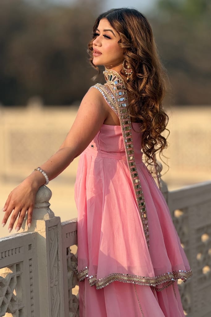 Beautiful Hand Stitched Original Mirror Work Palazzo Suit