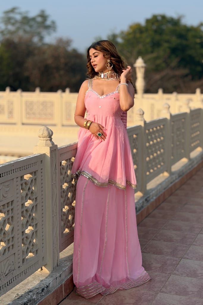 Beautiful Hand Stitched Original Mirror Work Palazzo Suit