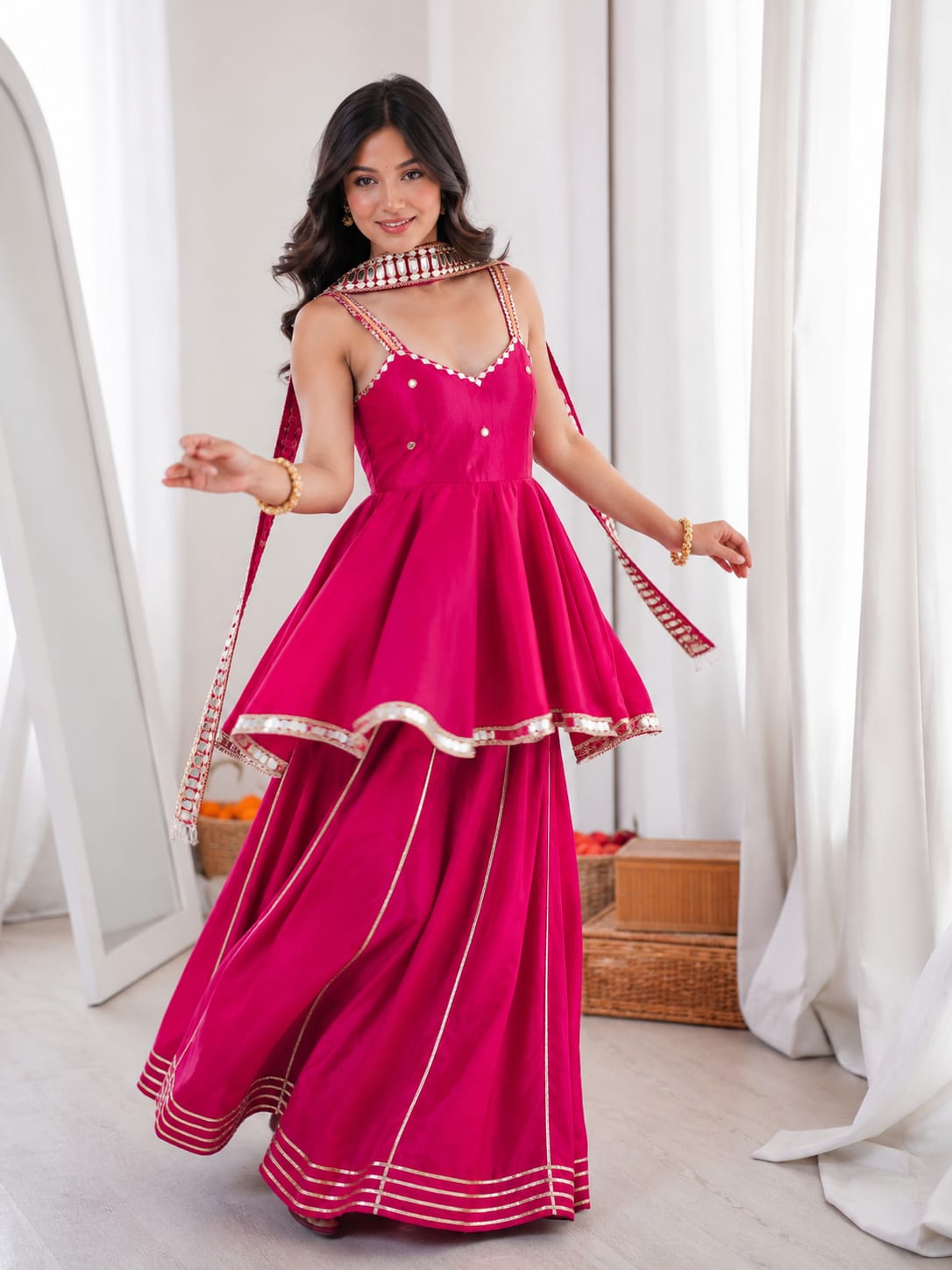 Beautiful Hand Stitched Original Mirror Work Palazzo Suit
