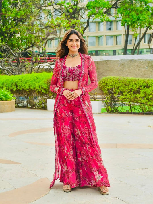 Mrunal Thakur Inspired Red Fringe Indo Western | Reception & Sangeet Wear