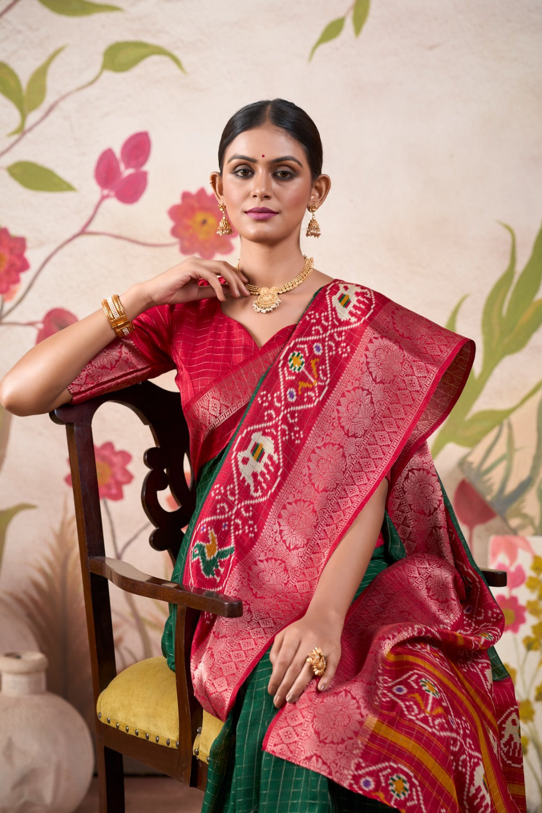Graceful Tussar Chex Patola Printed Weaving Worked Saree - Ethnicwish