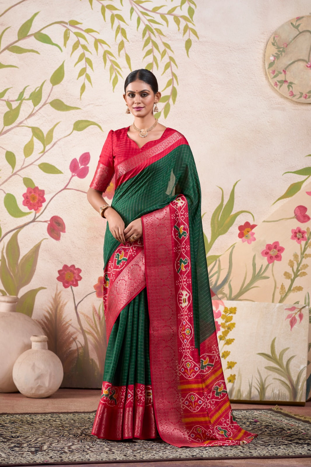 Graceful Tussar Chex Patola Printed Weaving Worked Saree - Ethnicwish