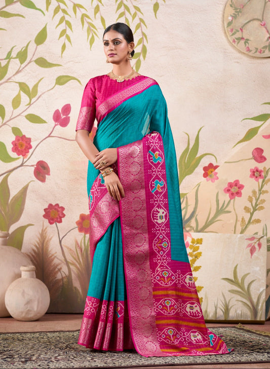 Graceful Tussar Chex Patola Printed Weaving Worked Saree - Ethnicwish
