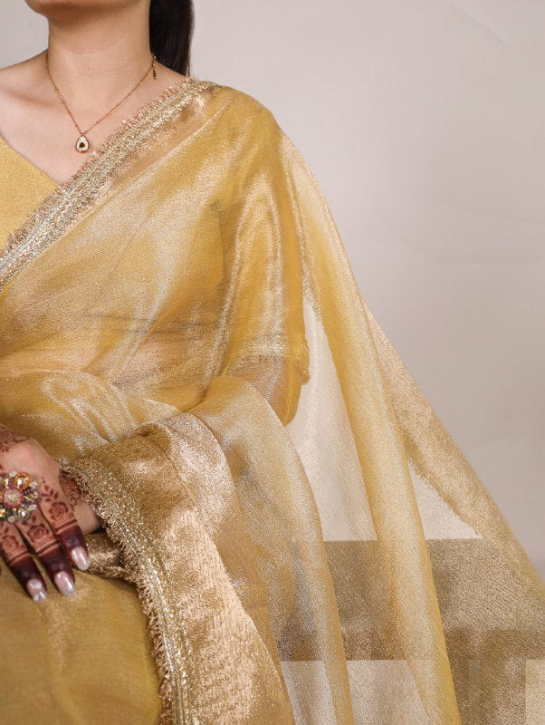 Elegant Tissue Shimmer Saree With Zari Weaving Work - ETHNICDEAL