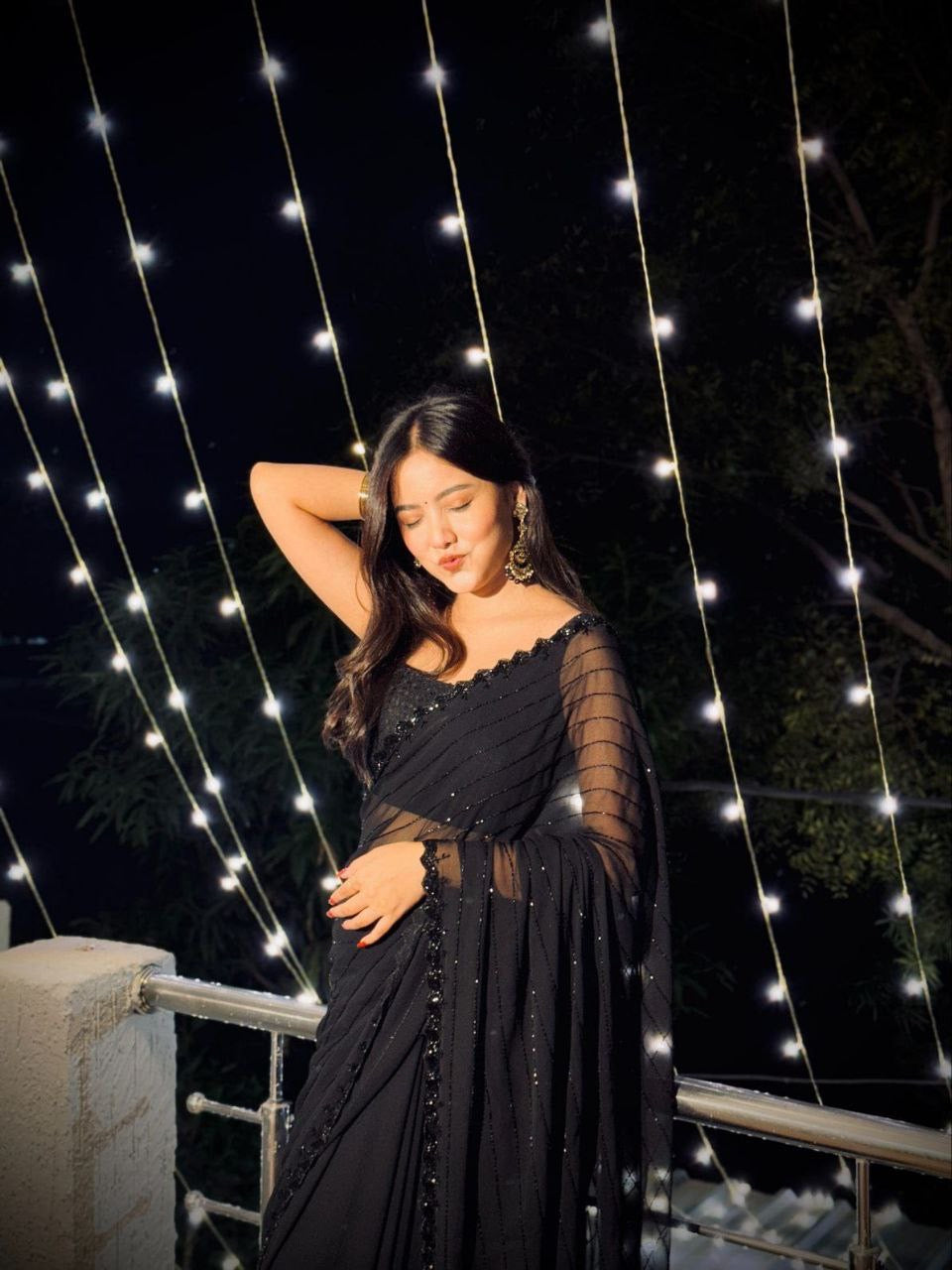 Party Wear Divine Black Sequence & Beadwork Festive Georgette Saree