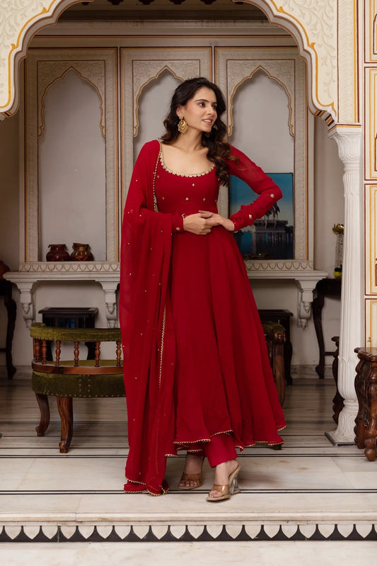 Elegant Red Anarkali Suit with Dupatta – Designer Indian Ethnic Wear for Weddings & Festivals