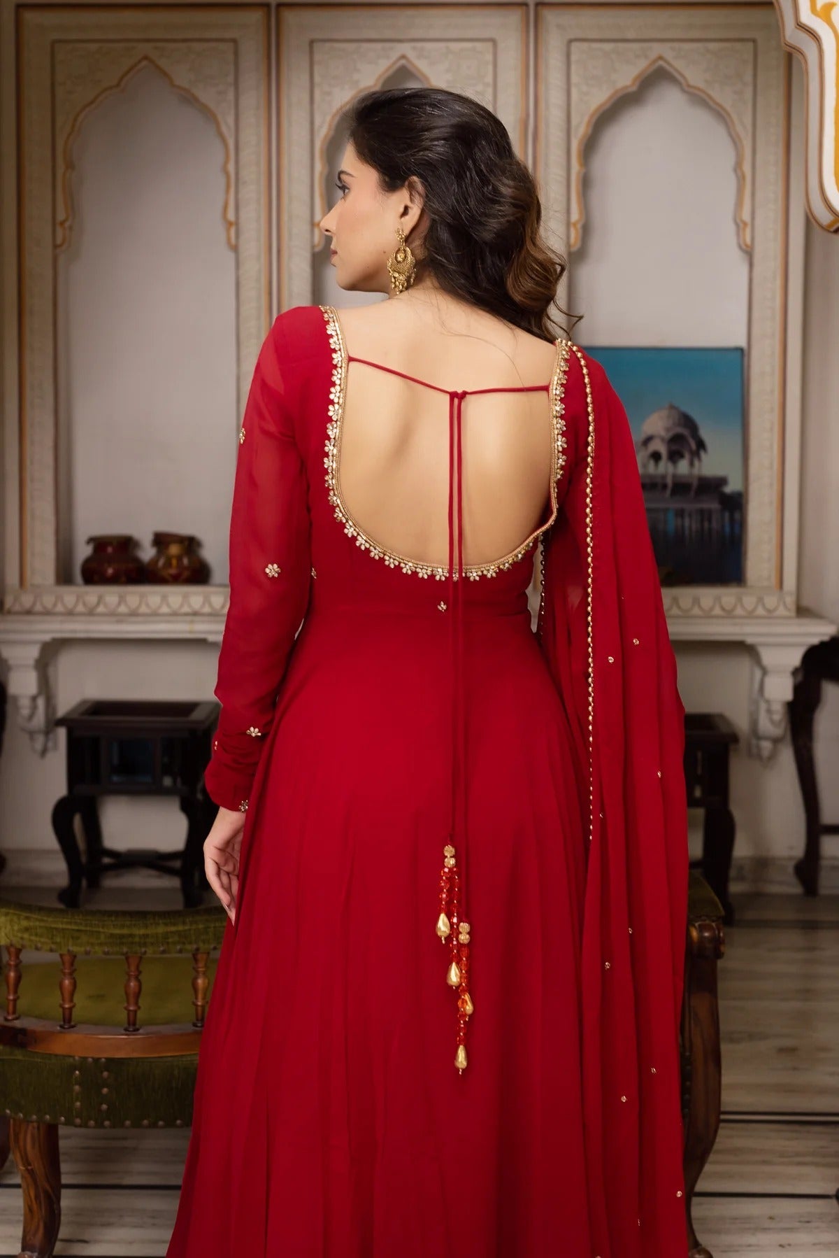 Elegant Red Anarkali Suit with Dupatta – Designer Indian Ethnic Wear for Weddings & Festivals