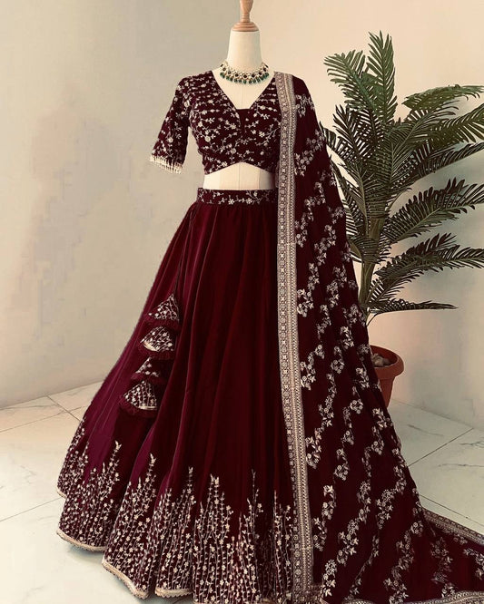 Engagement Wear Maroon Color Beautiful Lehenga Choli