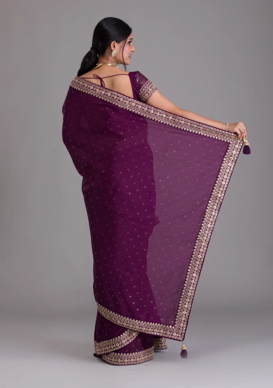 Luxurious Wine Kasturi Silk Saree With Intricate Embroidery - ETHNICDEAL