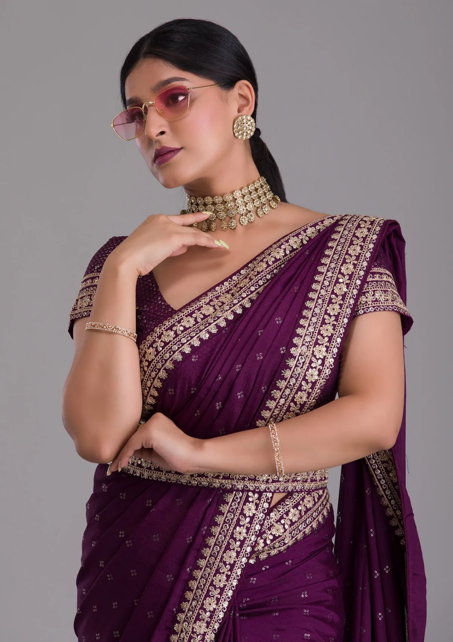 Luxurious Wine Kasturi Silk Saree With Intricate Embroidery - ETHNICDEAL