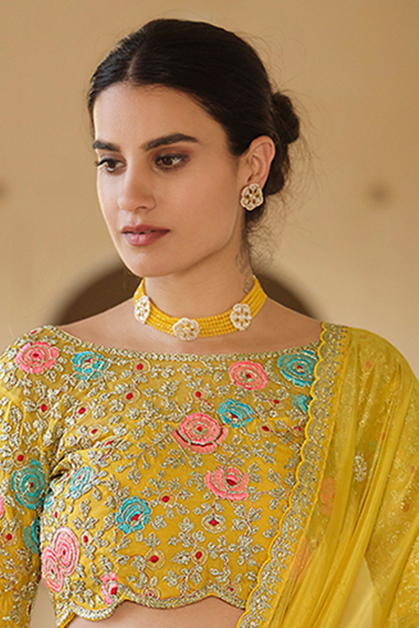 Sunshine Glow – Yellow Organza Saree With Elegant Embroidery - ETHNICDEAL